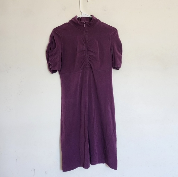 Athleta Plum Quarter Zip Ruched Mid-sleeve Athleisure Dress size Small - Picture 1 of 7